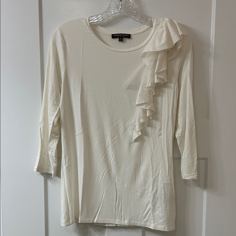 Adrienne Vittadini Cream Ruffle Blouse